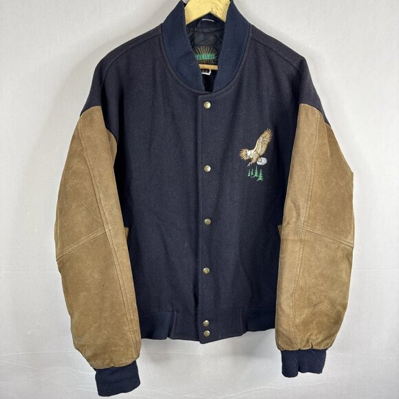 Peerless Garments Varsity L Jacket Eagle Embroidery Wool Suede Sleeves Men 44 - Picture 2 of 7